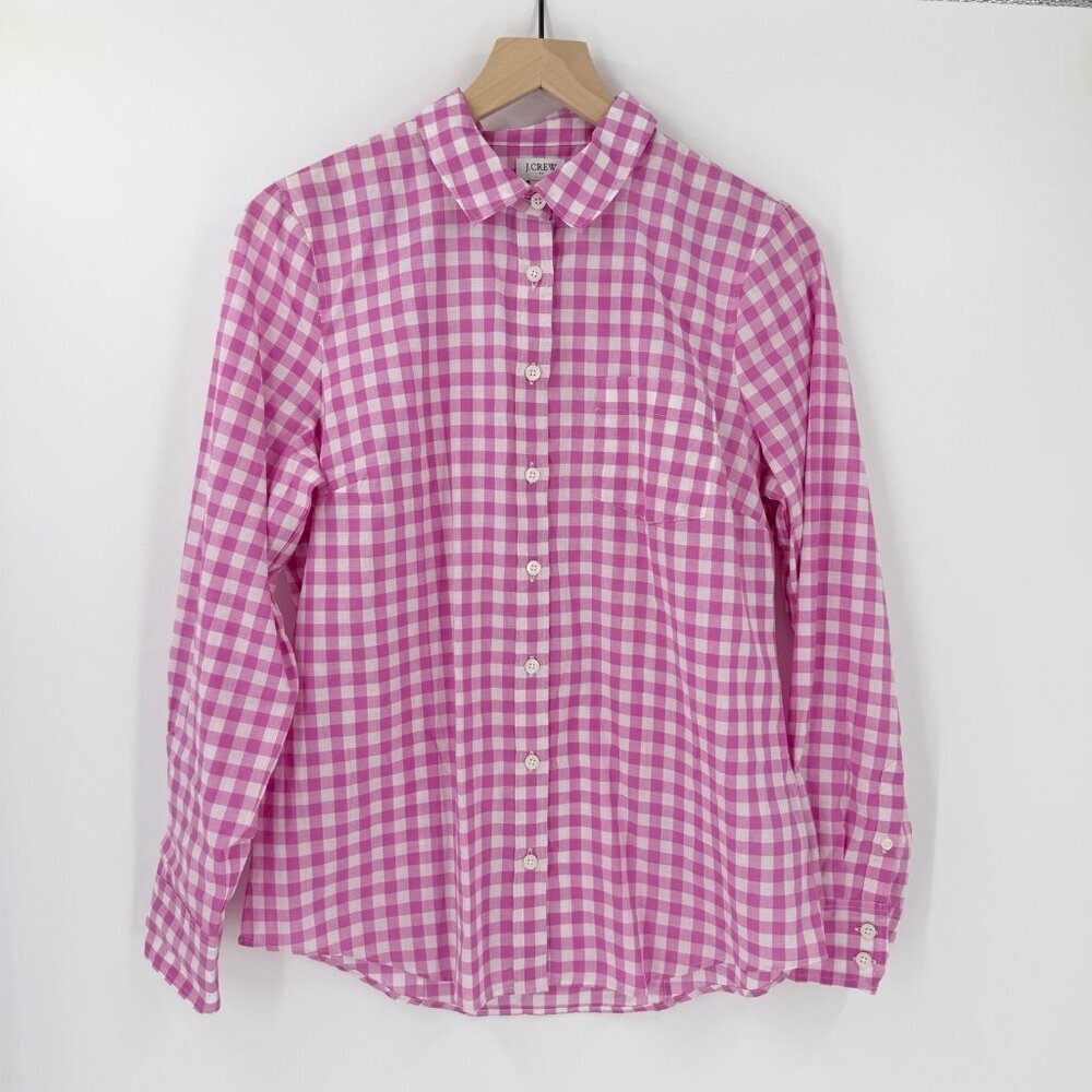 J. Crew Shirt M Gingham Lightweight Cotton Signature Fit Preppy Purple BZ034